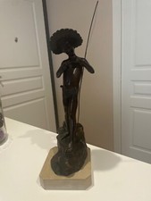 GIOVANNI VARLESE (1888-1922) NAPOLI ANTICA STATUA PESCATORELLO SU BASE MARMO