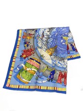 HERMES Carré 90 PRIERES AU VENT Sciarpa di seta preghiere al vento, blu, donna