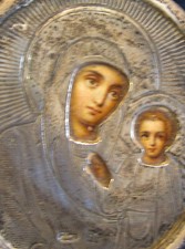XIX secolo Icona russa da viaggio Riza in argento Madre di Dio di Kazan Mosca?