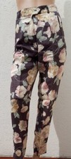 LES COPAINS pantaloni fiori donna vintage 5 tasche vita alta LINO 100% Pristine