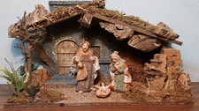 casa presepe capanna con natività in resina luce pecora sughero muschio