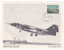 FIAT LOCKHEED F 104 G AERONAUT. MILITARE- FOTO COMMEMORATIVA 1973 C/FRANCOBOLLO