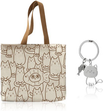 Borsa in Tela Con Motivo Gatto