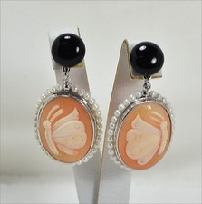 ORECCHINI IN ARGENTO 925 CON ONICE PERLE E CAMMEI FARFALLE AGHT 0418