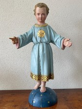 Antica scultura XIX secolo Bambino Gesù santo Legno laccato dorato Angelo