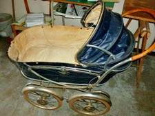 carrozzina  vintage Giordani,modello isabella, blu, anni ’50 ’60, neonati. 