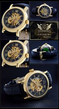 Cavadini Carica Manuale Orologio Scheletrato Pollux Fondo IN Vetro Inox Oro Nero
