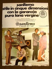 Abiti per uomo SanRemo Garanzia della lana vergine Pubblicità vintage anni '70