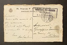 CARTOLINA FRANCHIGIA REGIA NAVE FERRUCCIO POSTA MILITARE CENSURA TIMBRO 1915