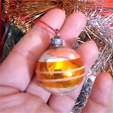 pallina decorazione albero di Natale gialla e argento specchio vetro anni 50