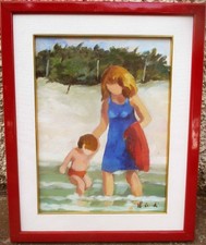 WALTER CECCHI (1928-2005) - IL PRIMO BAGNO - VECCHIO QUADRO DIPINTO OLIO