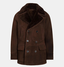 Polo Ralph Lauren Pecora Shearling Polo Cappotto Marrone Piccolo Made In Italy $3498 Nuovo con etichette