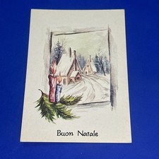 BUON NATALE CANDELE E CASETTA CON NEVE CARTOLINA RICORDO