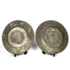 ANTICA COPPIA DI PIATTI PIATTO PELTRO PEWTER Vintage SOPRAMMOBILE Collezione 800