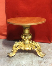 ANTICO META' '800 TAVOLINO TONDO CON BASE INTAGLIATA E DORATA - Tavolo Luigi XVI