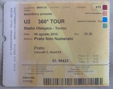 BIGLIETTO CONCERTO U2 USATO 2010 Torino -360 Tour