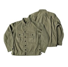 Military Green Herringbone Work Jacket Mens Lapel Autumn Coat Pocket Slim Casual