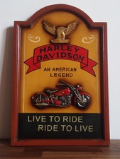 Quadro anticato in legno dipinto a mano Harley-Davidson vintage moto pub bar