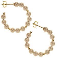 Orecchini Perle Cerchio Cerchi Donna Oro Giallo 18 Kt Carati Ct 750 Gr 3,0
