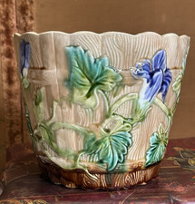 Antico vaso in ceramica- cachepot - barbotine/ fiori
