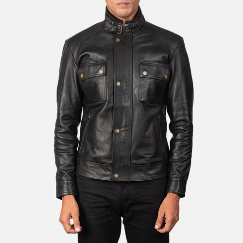 Black leather biker jacket - leather,