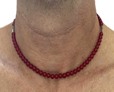 Collana pietre dure naturali di corallo da uomo donna 45 cm in acciaio inox con