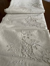 Antico lenzuolo matrimoniale di Lino con ricamo a mano