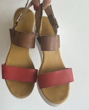 Sandali Donna Pelle Zeppa Alta Num 40 Arancioni 