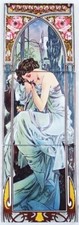 SECONDI Riposo Notturno 3 Piastrelle Pannello Mucha Lady Murale Decorativo Decorato a Mano UK
