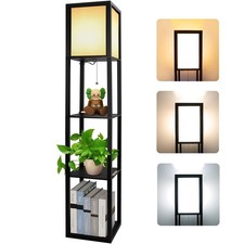 Alampia Lampada Salotto da Terra 3000K 5000K da Pavimento in Legno con Scaffale