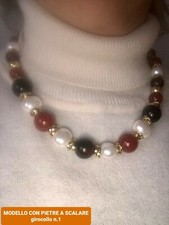 Collana donna pietre naturali: agata icrinata e marrone, perle in conchiglia 