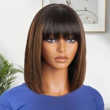 Parrucche Bob corte dritte evidenziatrici marroni metti su e vai capelli umani senza colla