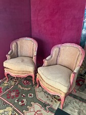 Coppia di poltrone laccate in rosa primi del  Novecento imbottitura in crine