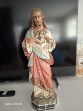 Vecchia statua in gesso dipinta a mano Del  '900 Sacro cuore di Gesù"