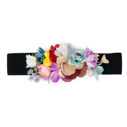 Cintura con fiori piume nera