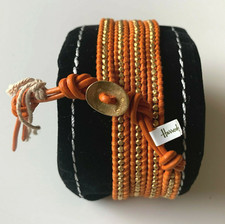 NEW Chan Luu Wrap Bracelet Gold Nuggets Orange Leather 5 Wrap Bracelets