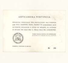 Papa Paolo VI Montini Udienza 1963 Biglietto Invito Anticamera Pontificia