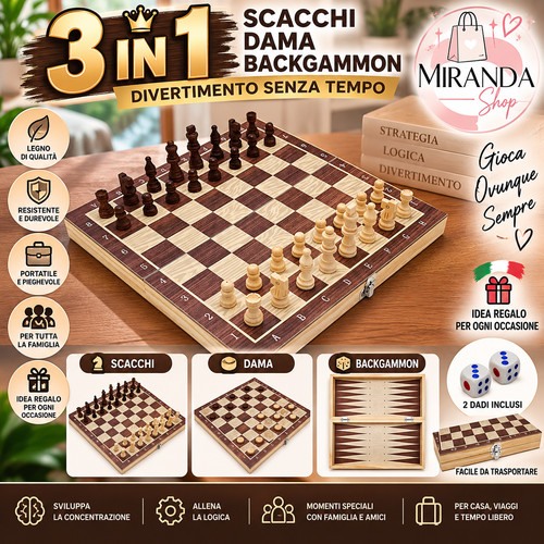 Set scacchi in - set, legno