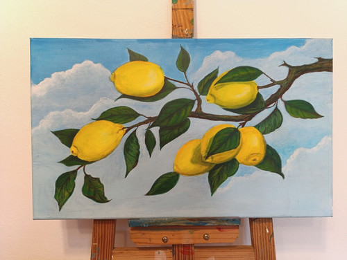 Limoni quadro dipinto mano - dipinto,