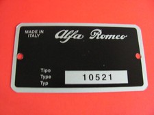TARGHETTA IDENTIFICATIVA DATI ALFA ROMEO GT VELOCE 2000 BERTONE (TIPO 10521)