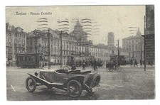 TORINO PIAZZA CASTELLO CON VECCHIA AUTO E TRAM VIAGGIATA 1926 FP