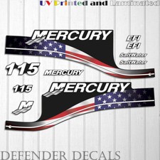 Set adesivi decalcomania motore fuoribordo Mercury 115 HP EFI SaltWater USA Flag Edition