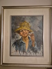 Angelo Sansone quadro olio su tela  figura con pipa