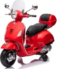 Moto Elettrica Scooter Per Bambini Vespa Piaggio GTS Super 12V con Bauletto MP3