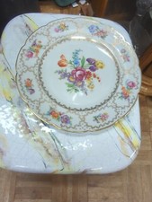 Antico piatto smerlato vintage Schumann zona USA Germania Dresda fiori 