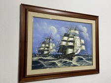 Quadeo Marino Con Barca , Veliero  Classico Olio Su Tela Con Cornice . Nuovo ,