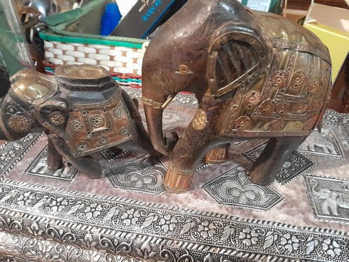 Coppia elefanti legno - coppia, in