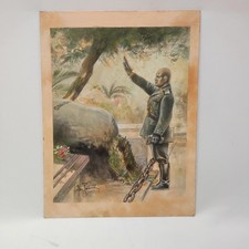 ALDO RAIMONDI disegno matite e tempera Benito Mussolini sulla tomba di Garibaldi