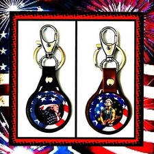 JULY 4TH ROCKING USA CELEBRATION TWO LEATHER KEYCHAINS
