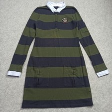 GANT Donna Rugby Shirt Abito TAGLIA S Slim Verde Barstripe Stretch Cotone Tasche